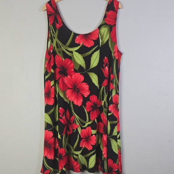 Baba Hawaii Dresses & Skirts - Baba Hawaii Vibrant Red and Green Floral Midi Tank Dress Size 2xL.